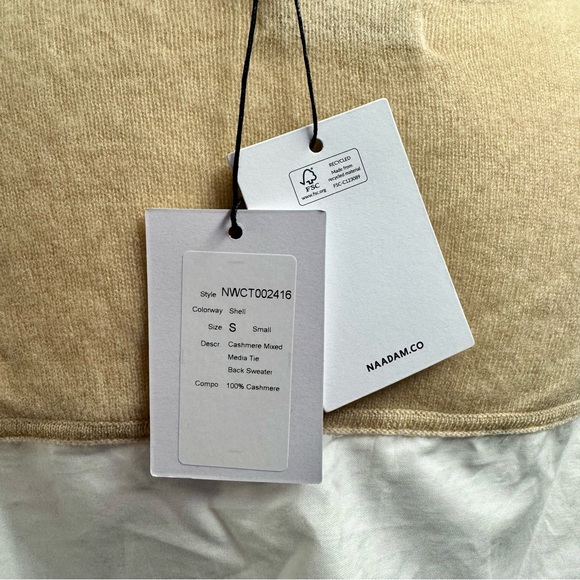 NEW NAADAM Cashmere Mixed Media Tie Back Pullover Sweater Shell Tan Small NWT - Picture 4 of 10